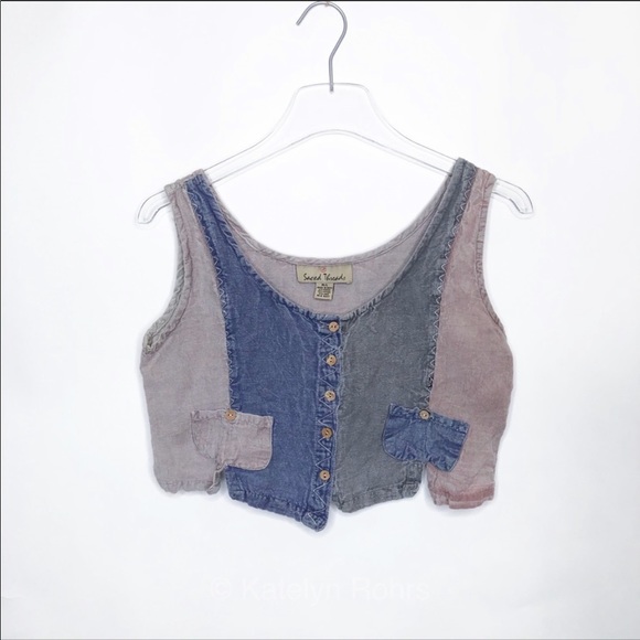 Sacred Threads Linen Patchwork Boho Crop Top M - Picture 2 of 7